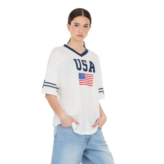 Forever 21 Women's Mesh Oversized USA Soccer Jersey Tee, Sizes XXS-XXL