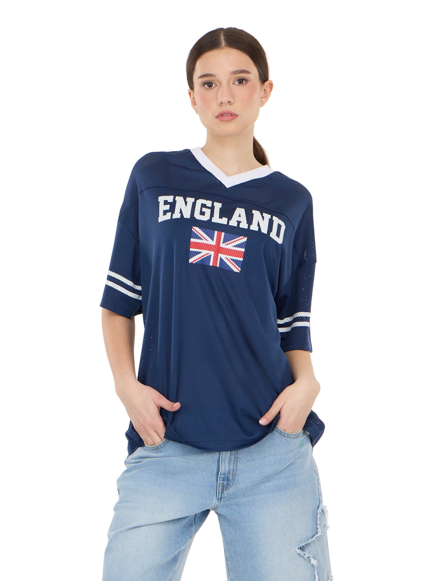 Forever 21 Women's Mesh Oversized England Soccer Jersey Tee, Sizes XXS-XXL