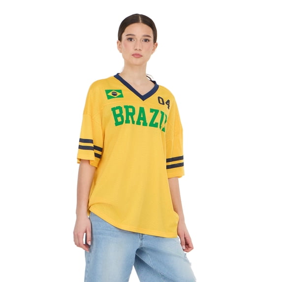 Forever 21 Women's Mesh Oversized Brazil Soccer Jersey Tee, Sizes XXS-XXL