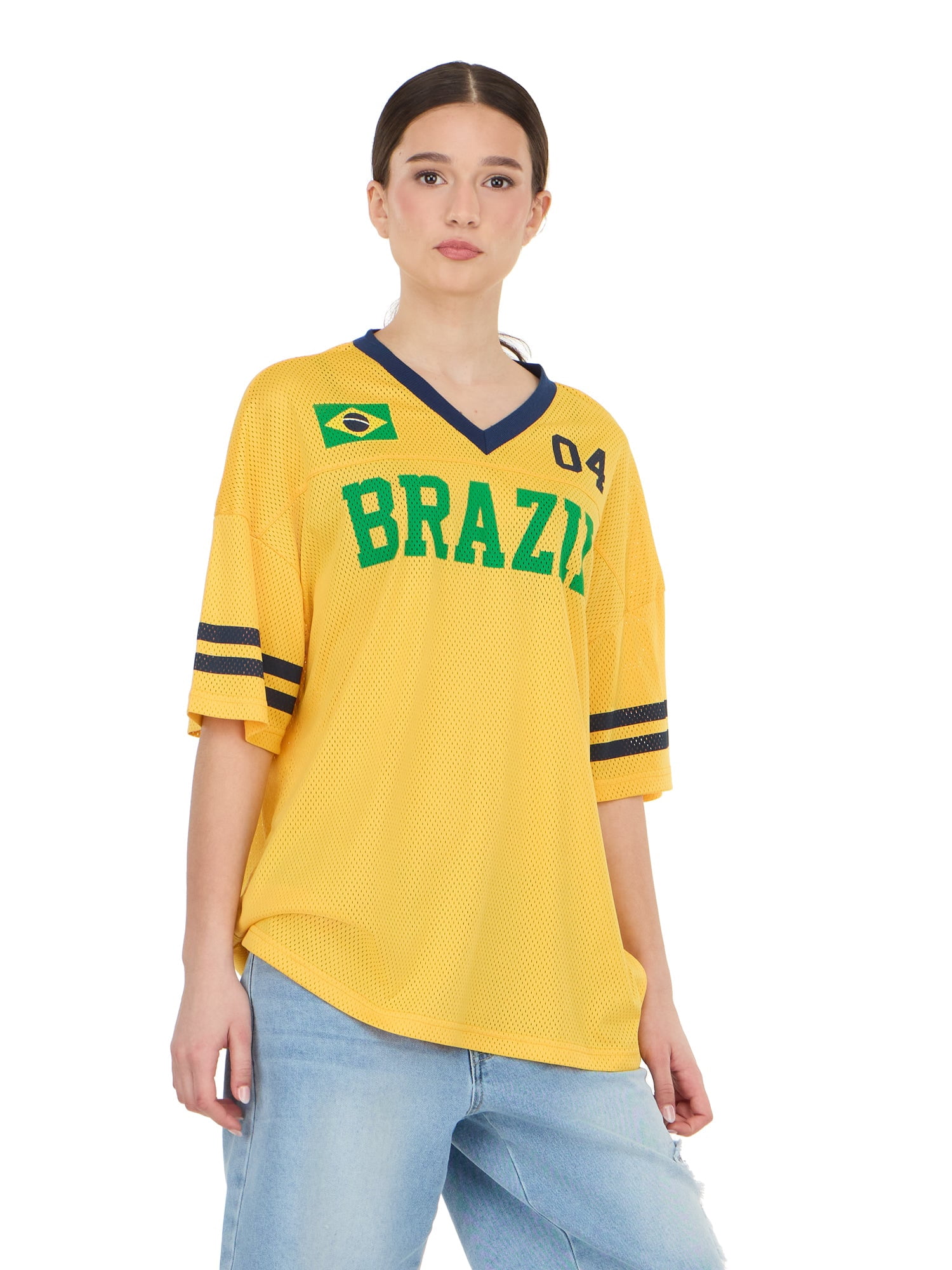 Forever 21 Women's Mesh Oversized Brazil Soccer Jersey Tee, Sizes XXS-XXL