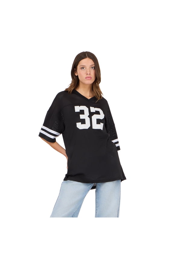 Women's Mesh Oversized Football Tee with Screened Detail, Sizes XS-XL