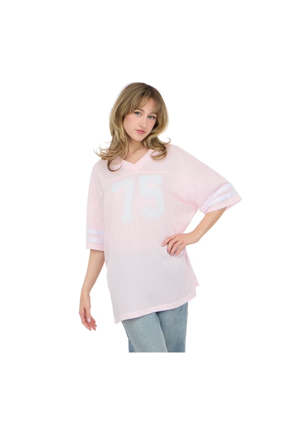 Women's Mesh Oversized Football Tee with Screened Detail, Sizes XS-XL