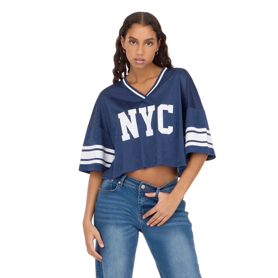 Forever 21 Women’s Mesh Cropped Boxy Football Tee, XS-XL
