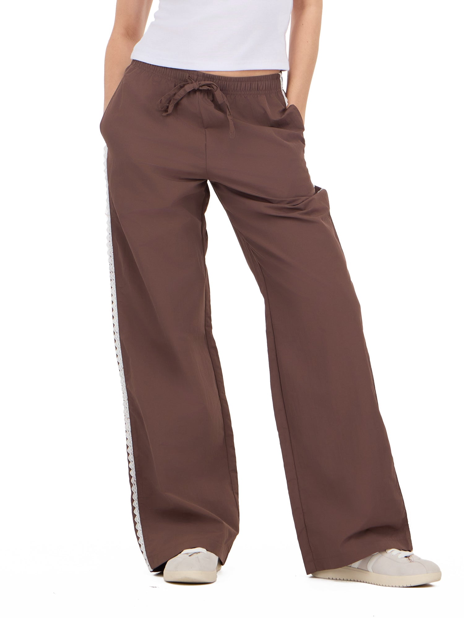 Forever 21 Women's Nylon Wide Leg Pant with Lace Trim, Sizes XS-XL