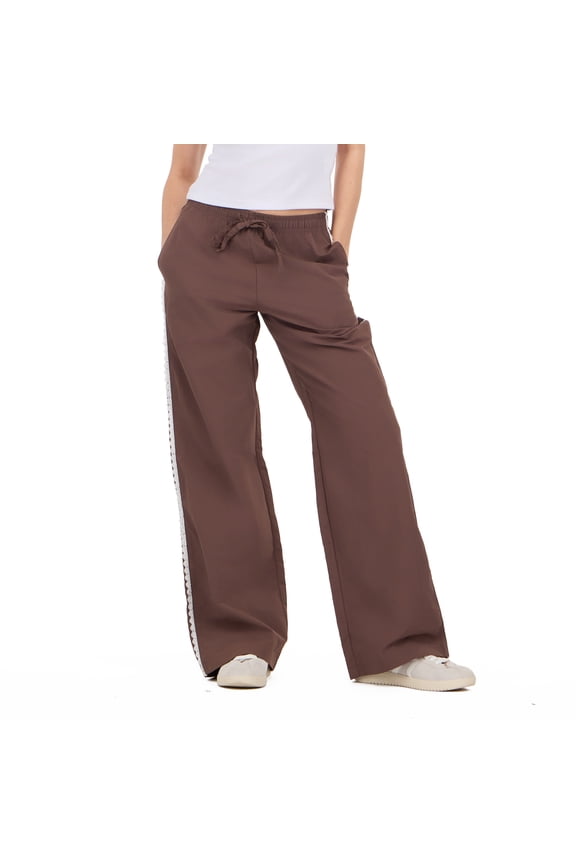 Women's Nylon Wide Leg Pant with Lace Trim, Sizes XS-XL