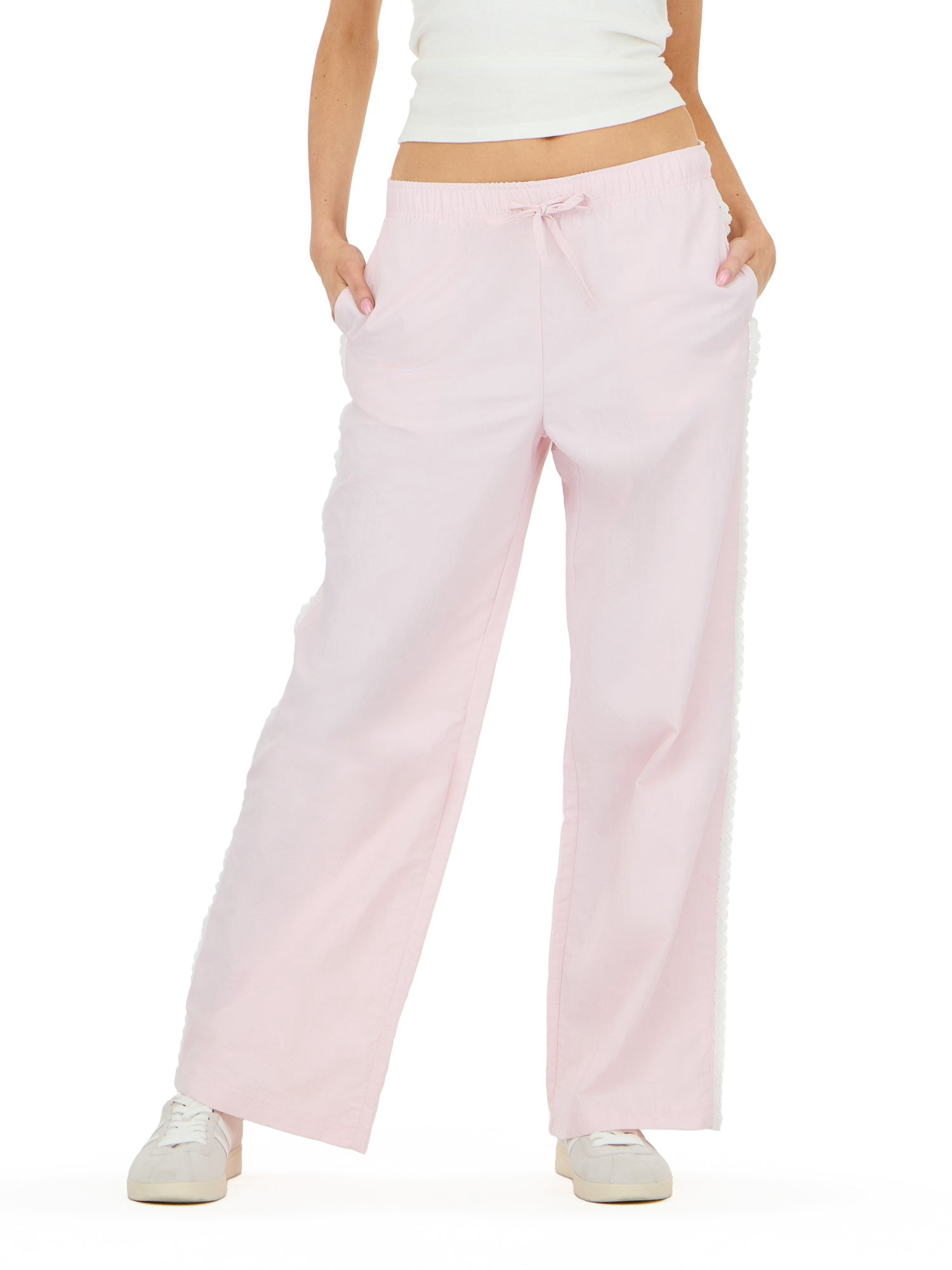 Forever 21 Women's Nylon Wide Leg Pant with Lace Trim, Sizes XS-XL