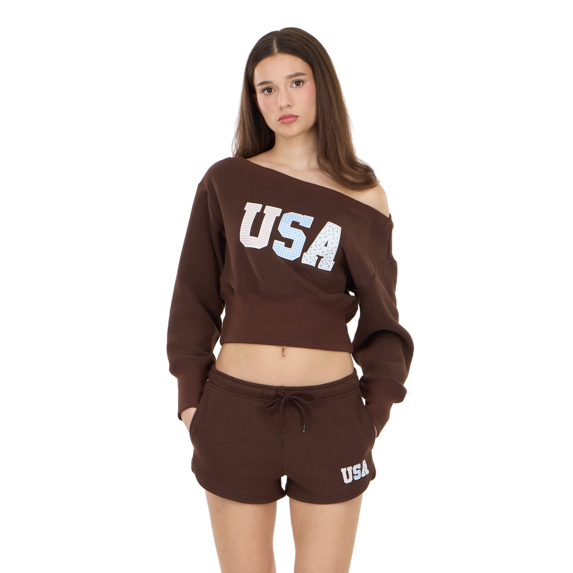 Forever 21 Women's Americana Off Shoulder Fleece Sweatshirt, Sizes XXS-XXL