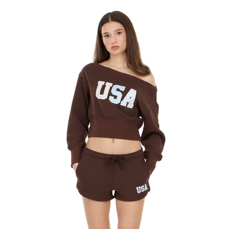 Forever 21 Women's Americana Off Shoulder Fleece Sweatshirt, Sizes XXS-XXL
