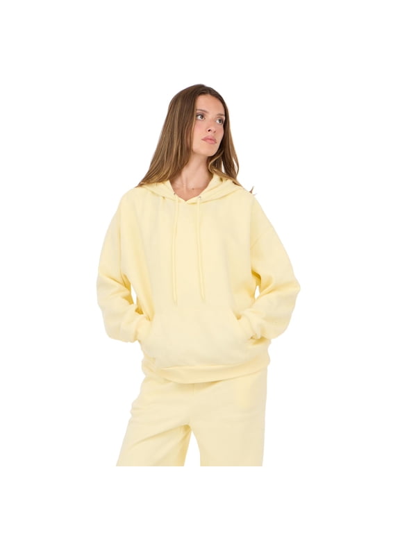 Women’s Oversized Fleece Hoodie – Cozy Pullover Sweatshirt with Kangaroo Pocket for Everyday Casual Wear, Yellow, Large
