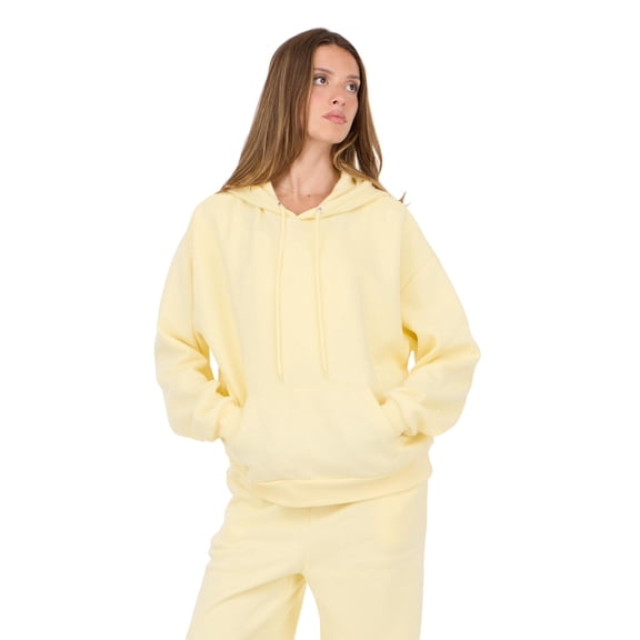 Forever 21 Women’s Oversized Fleece Hoodie – Cozy Pullover Sweatshirt with Kangaroo Pocket for Everyday Casual Wear, Yellow, X-Small