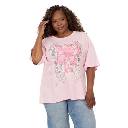 Forever 21 Women's Oversized Graphic Tee, Relaxed Fit Short Sleeve T-Shirt, Casual Streetwear Everyday Style Top, Pink, XXS-4X