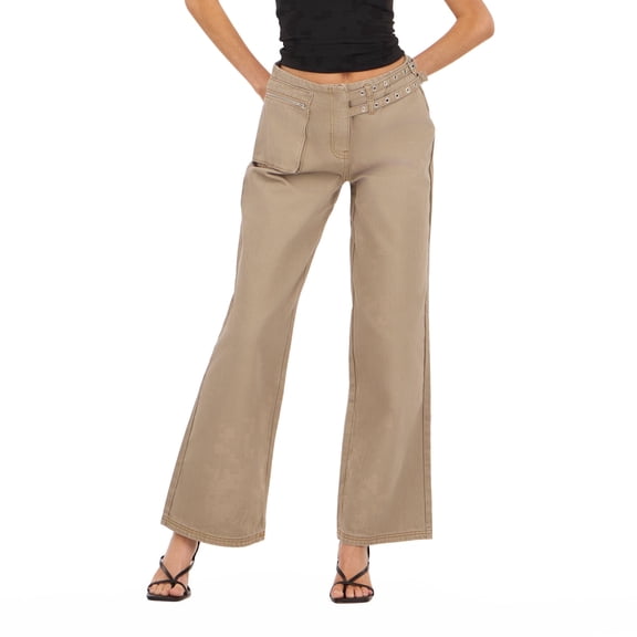 Forever 21 Women’s Pants with Side Zip Pocket and Belt Straps Utility Casual Trend Style, 0-14