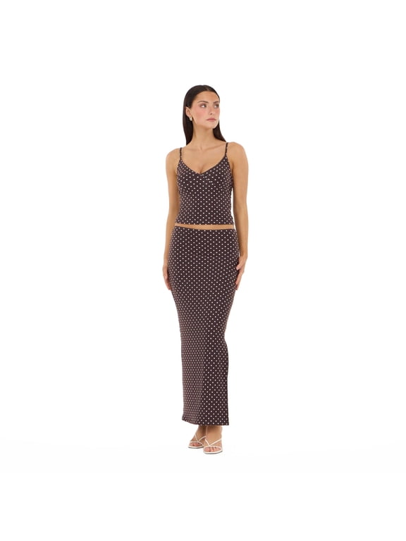 Women’s Printed Cami and Maxi Skirt 2-Piece Set, Spaghetti Strap Crop Top with Coordinating Full-Length Skirt, XS-XL