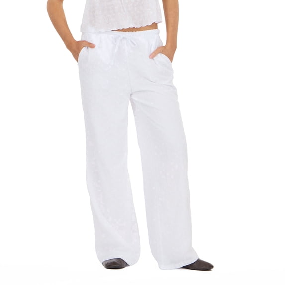 Forever 21 Women’s Pull-On Eyelet Pants, Wide Leg Drawstring Waist Lightweight Sheer-Look Casual Beach Cover-Up Bottoms for Summer, XS-XL