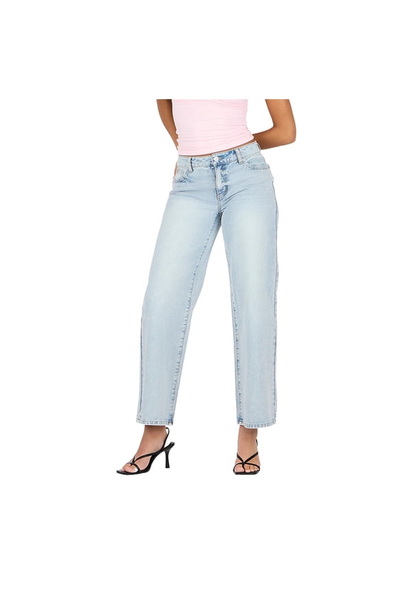 Women’s Rhinestone Heart Embellished Wide Leg Jeans, Color- Light Blue, Size- 10