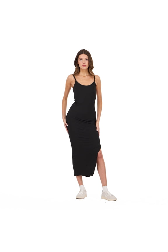 Women’s Rib Midi Dress with Slight Scoop Back, Slim Fitted Silhouette and Stretch Fabric for Everyday Casual to Elevated Styling, XS-XL