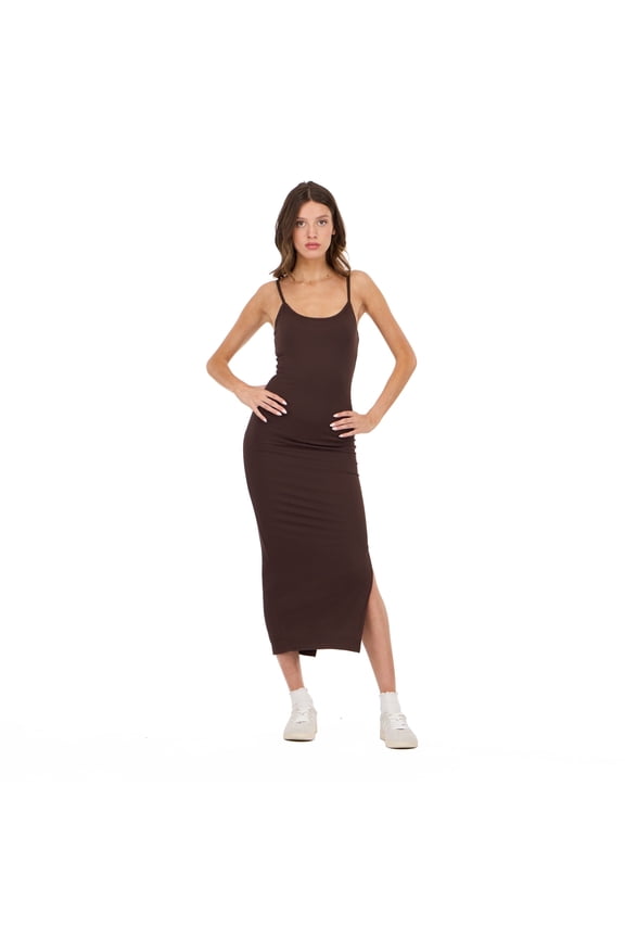 Women’s Rib Midi Dress with Slight Scoop Back, Slim Fitted Silhouette and Stretch Fabric for Everyday Casual to Elevated Styling, XS-XL