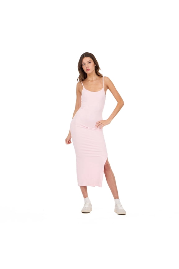 Women’s Rib Midi Dress with Slight Scoop Back, Slim Fitted Silhouette and Stretch Fabric for Everyday Casual to Elevated Styling, XS-XL