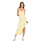 Forever 21 Women s Rib Midi Dress with Slight Scoop Back, Slim Fitted Silhouette and Stretch Fabric for Everyday Casual to Elevated Styling, XS-XL