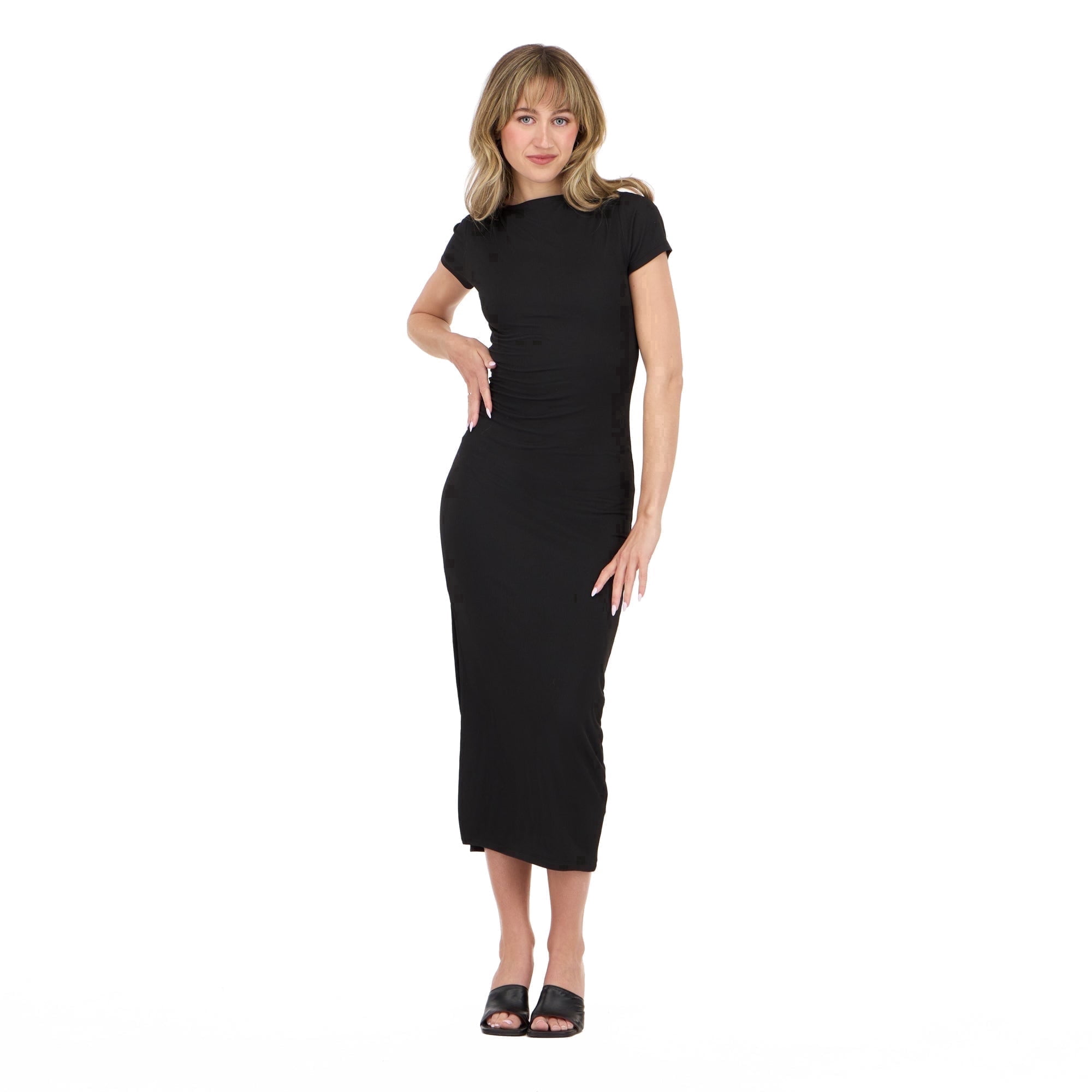 Forever 21 Women's Short Sleeve Boatneck Midi Dress with Side Slit, Fitted  Silhouette and Versatile Everyday to Evening Style, XS-XL - Walmart.com