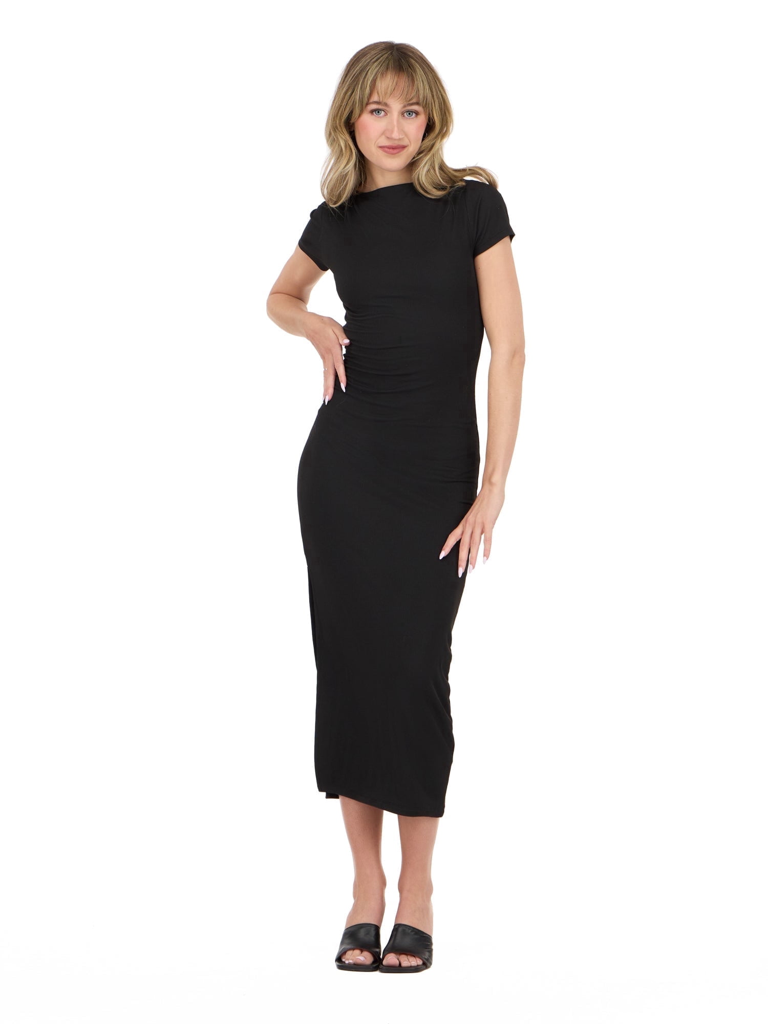 Forever 21 Women's Short Sleeve Boatneck Midi Dress with Side Slit, Fitted  Silhouette and Versatile Everyday to Evening Style, XS-XL - Walmart.com