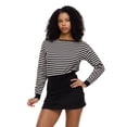 thumbnail image 1 of Forever 21 Women's Slouchy Off Shoulder Striped Sweater, Ribbed Waistband and Cuffs, Soft Knit Pullover Casual Everyday Style Top, Black, XXS-XXL, 1 of 6