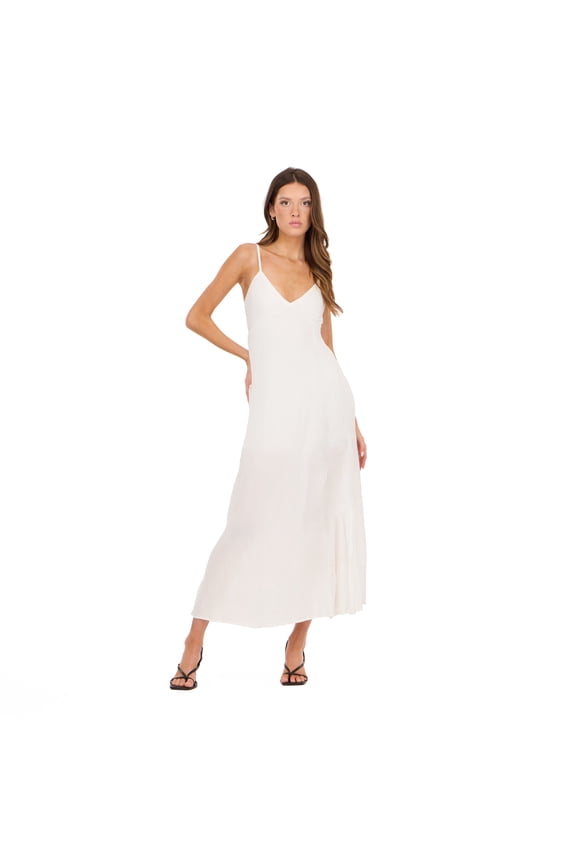 Women’s Spaghetti Strap Maxi Dress with Adjustable Tie Back, Flowing Tiered Skirt and Lightweight Casual Summer Silhouette, Ivory, Large