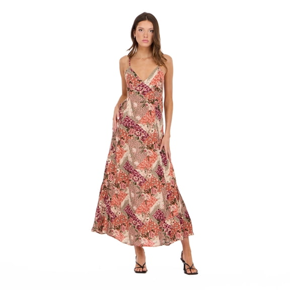 Forever 21 Women’s Spaghetti Strap Maxi Dress with Adjustable Tie Back, Flowing Tiered Skirt and Lightweight Casual Summer Silhouette, Taupe, X-Small