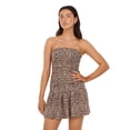 thumbnail image 1 of Forever 21 Women’s Strapless Mini Dress, Drop Waist Ruched Bodycon Silhouette with Flared Ruffle Hem for Parties and Going-Out Looks, XS-XL, 1 of 6