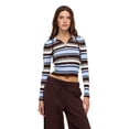 thumbnail image 1 of Forever 21 Women's Striped Zip Up Hooded Sweater, Long Sleeve Soft Knit Hoodie, Casual Everyday Streetwear Style Top, Brown, XXS-XXL, 1 of 6
