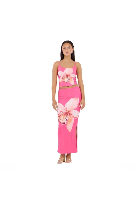 Women’s Tank Top and Maxi Skirt 2-Piece Set, Floral Print Matching Outfit with Sleeveless Crop Tank and Long Skirt, XS-XL