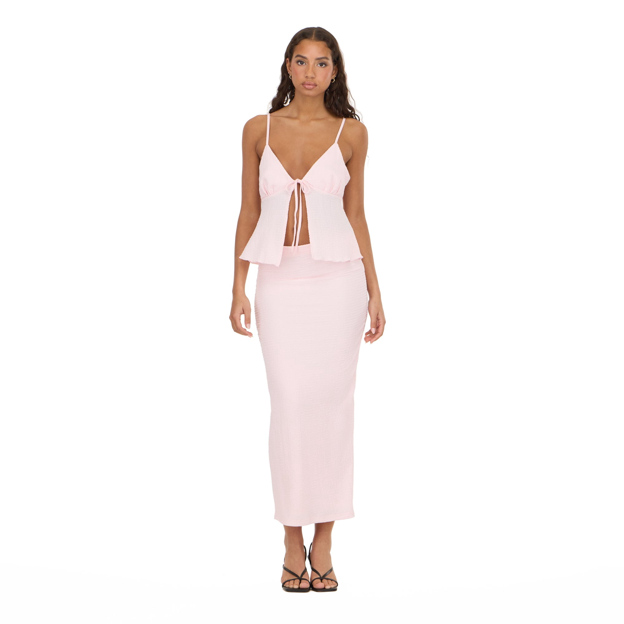 Forever 21 Women's Tank Top with Tie Front and Maxi Skirt Set