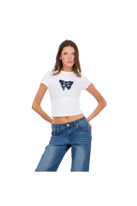 Women’s Tee with Patch Details Casual Graphic Streetwear Trend Style, XS-XL