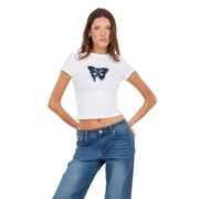 Forever 21 Women s Tee with Patch Details Casual Graphic Streetwear Trend Style, XS-XL