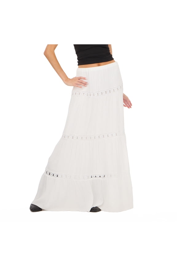 Women's Tiered Lace Maxi Skirt, Sizes XS-XL