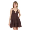 thumbnail image 1 of Forever 21 Women’s Tiered Mini Dress with Embroidered Bust, Adjustable Spaghetti Straps and Flowy Casual Silhouette for Day or Night Wear, Brown, Large, 1 of 6