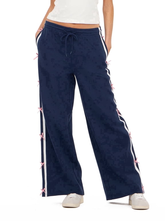 Women’s Wide Leg Jogger Pants with Patch Details, Relaxed Fit Casual Sweatpants for Everyday Comfort and Street Style, XS-XL
