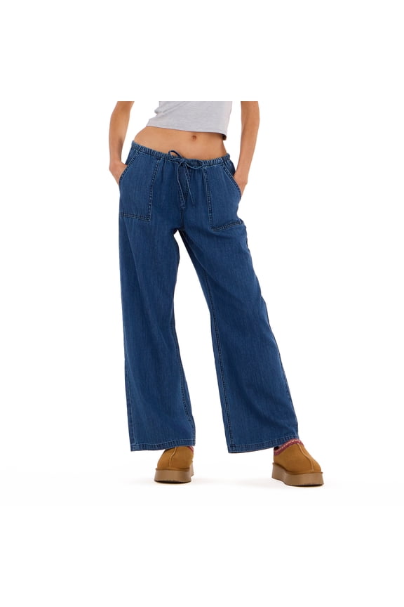 Women’s Wide Leg Lightweight Denim Pants with Adjustable Drawstring Waist, Side Pockets and Relaxed Casual Fit for Everyday Wear, XS-XL