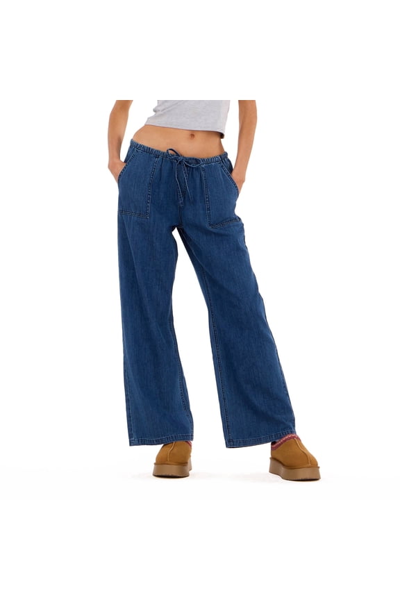 Women’s Wide Leg Lightweight Denim Pants with Adjustable Drawstring Waist, Side Pockets and Relaxed Casual Fit for Everyday Wear, XS-XL