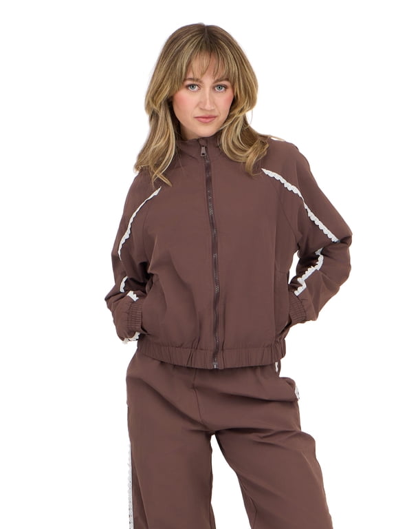 Women's Windbreaker with Zip Front and Contrast Piping Trim, Sizes XS-XL