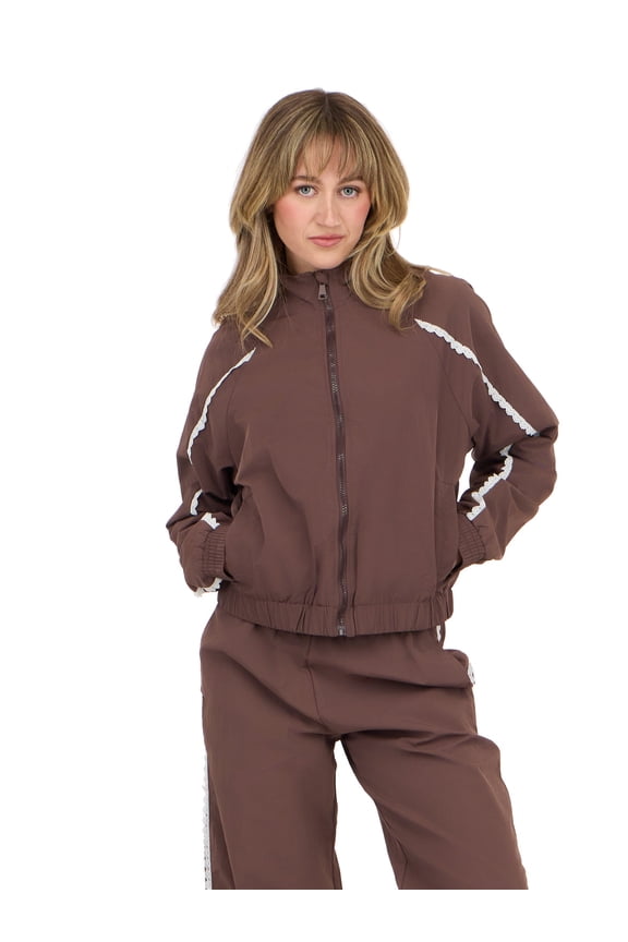 Women's Windbreaker with Zip Front and Contrast Piping Trim, Sizes XS-XL