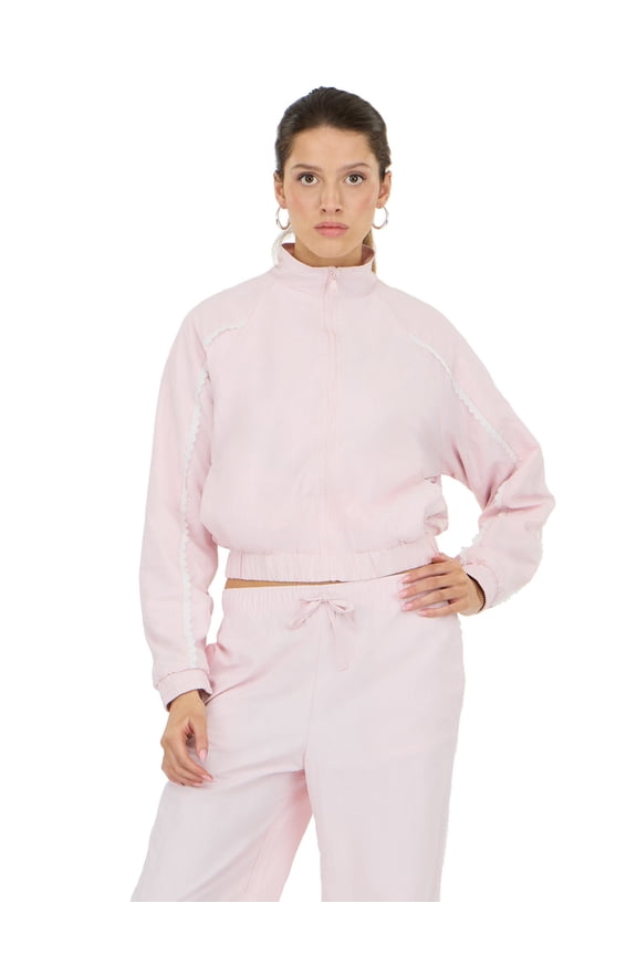 Women's Windbreaker with Zip Front and Contrast Piping Trim, Sizes XS-XL