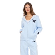 Forever 21 Women s Zip Up Hoodie with Floral Patches, Relaxed Fit Hooded Sweatshirt with Front Pockets for Casual Everyday Layering, XS-XL