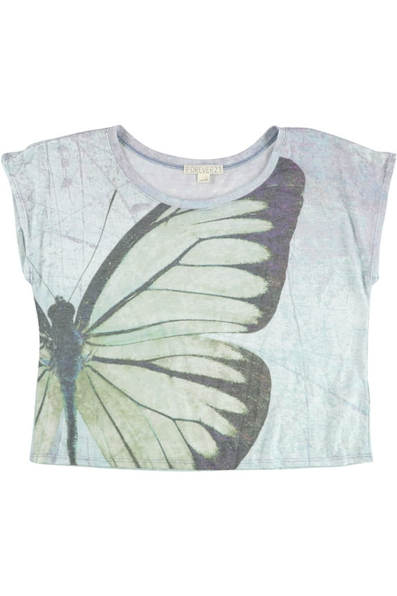 Womens Butterfly Graphic T-Shirt, Grey, Medium