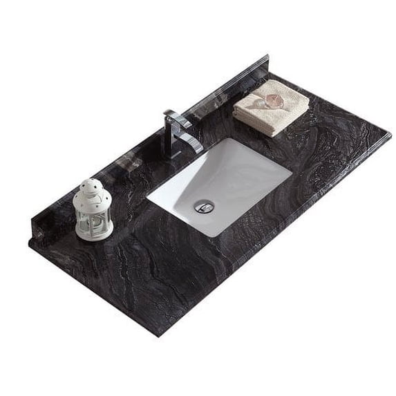 Forever 48" Single Hole Black Wood Marble Countertop with Rectangular Ceramic Sink