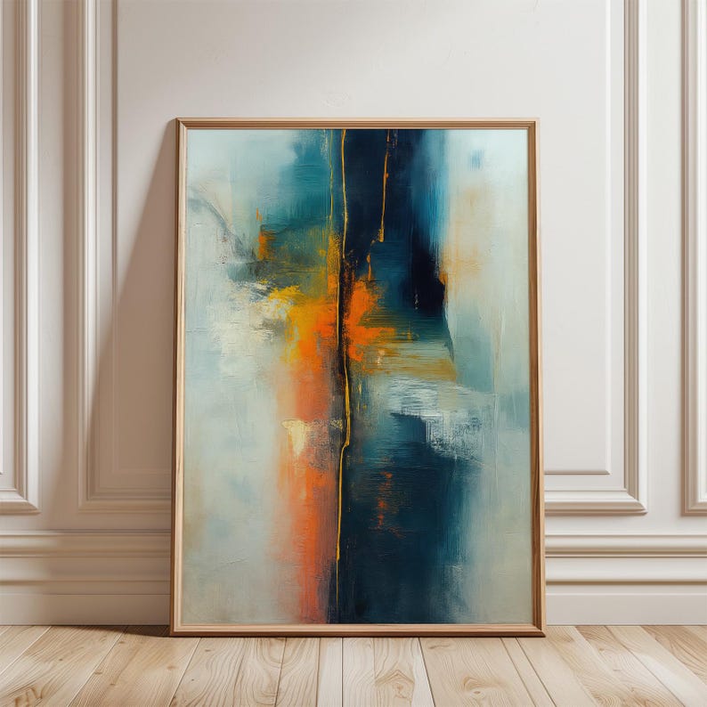Forever Abstract Art Print – Blue & Orange Vertical Painting | Modern ...