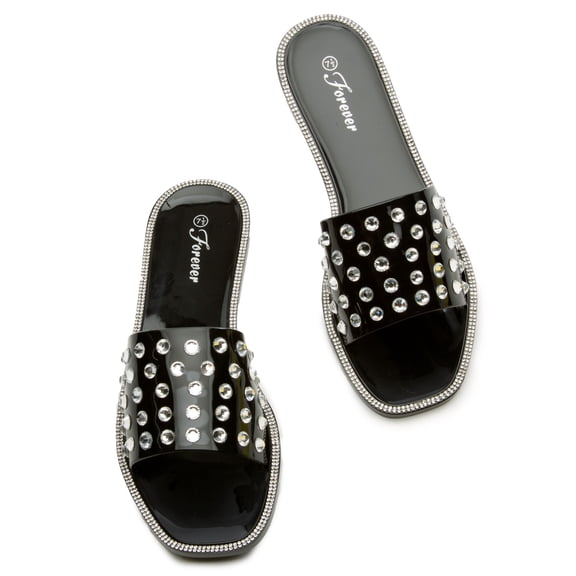 Forever Adana Women's Jelly Flats Rhinestones Open Toe Slides