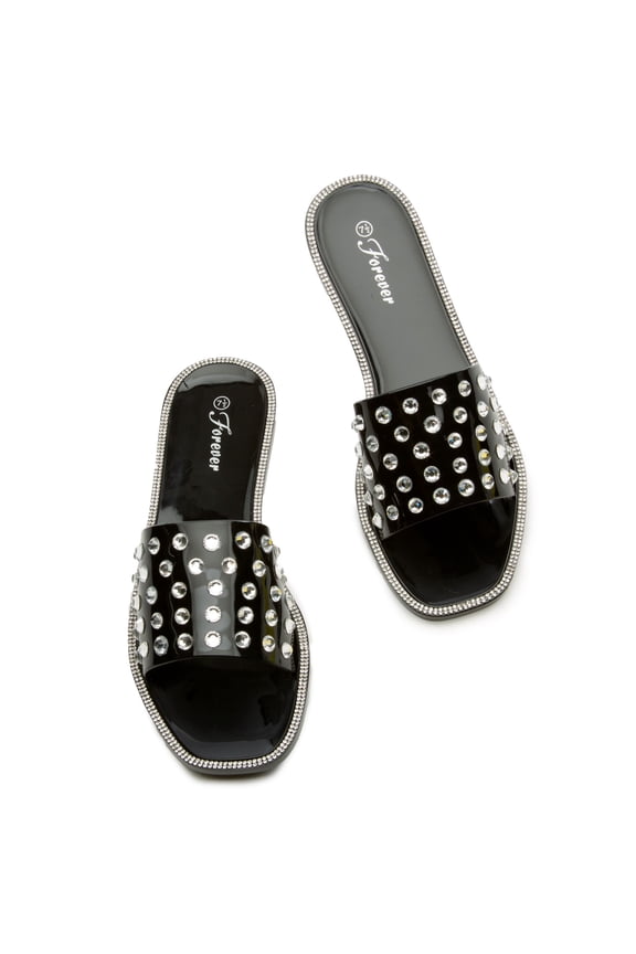 Forever Adana Women's Jelly Flats Rhinestones Open Toe Slides