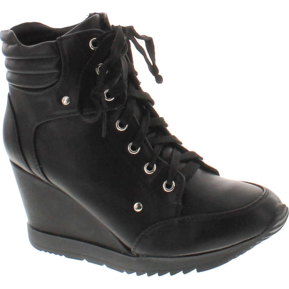 Forever Adriana11 Women Sporty Leatherette Lace-up High Top Wedge Sneaker Bootie Shoes