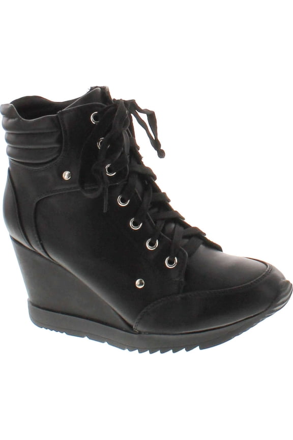 Forever Adriana11 Women Sporty Leatherette Lace-up High Top Wedge Sneaker Bootie Shoes